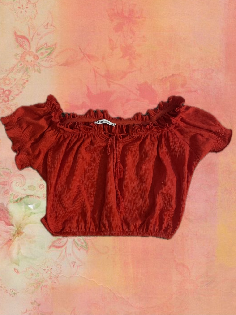 Smocked Off-Shoulder Crop Top in Red
